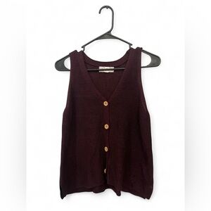 Pink Republic Burgundy Knit Button Front Sweater Vest XL